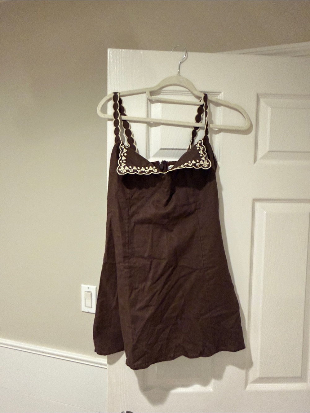Abercrombie & Fitch Chocolate Brown linen blend embroidered mini dress